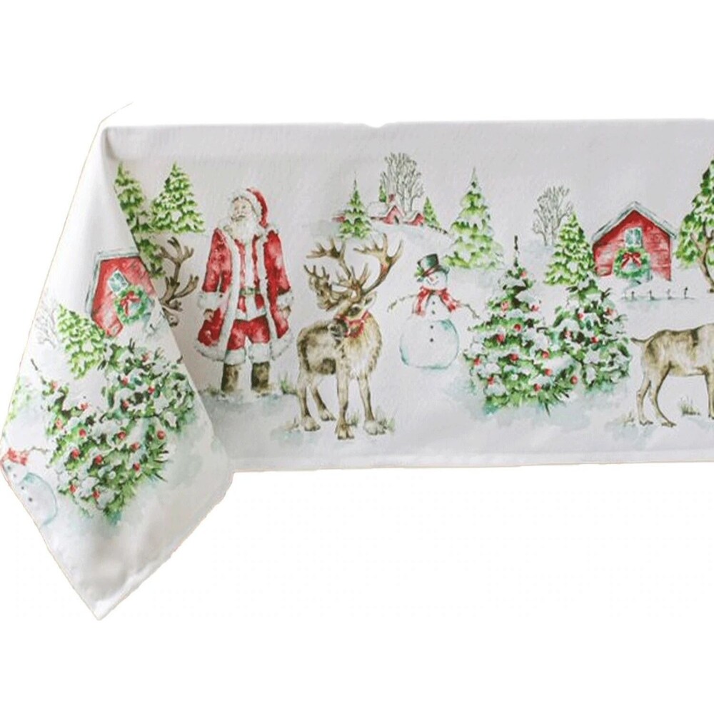 1 Fabric Tablecloth,60x120"Oblong,CHRISTMAS,SANTA&REINDEER,HOLIDAY TRADITIONS,BM